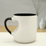 Black ceramic custom mug with heart-shaped handle.