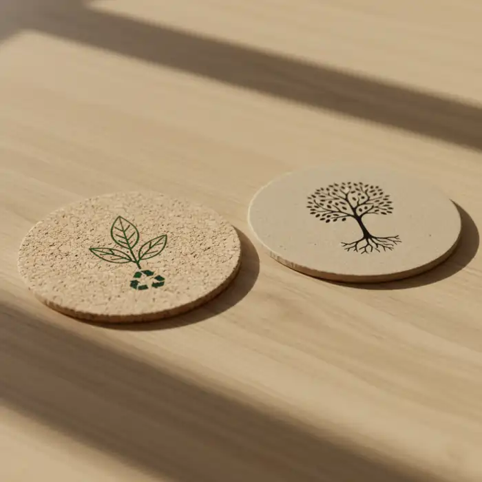 Vibrant round paper coasters with playful typography like "Enjoy Every Moment" and "You Are Amazing Today," displayed on a pastel tray with props.