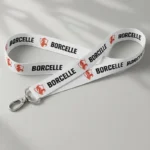 Custom logo lanyard in white fabric with steel hook