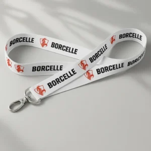 Custom logo lanyard in white fabric with steel hook