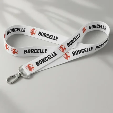 Custom logo lanyard in white fabric with steel hook