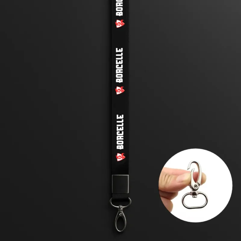 satin fabric lanyard with stainless steel fish hook attachment