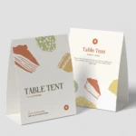 Custom Table Top Tent Cards with cake design, perfect for restaurants, events, and promotions by Quapri.