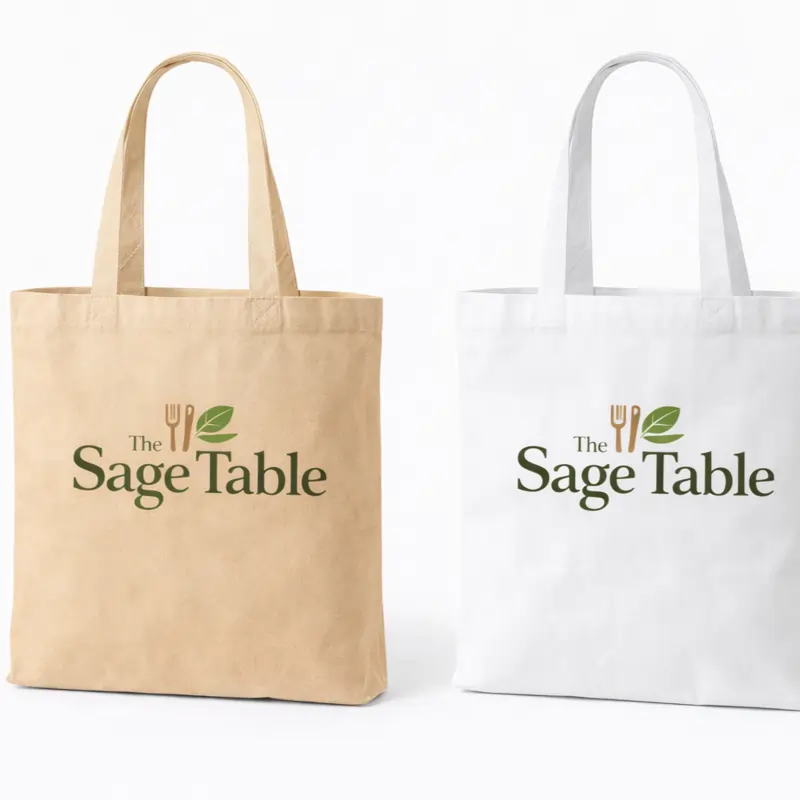 Restaurant marketing materials with branded fabric tote bags for food promotions and packaging