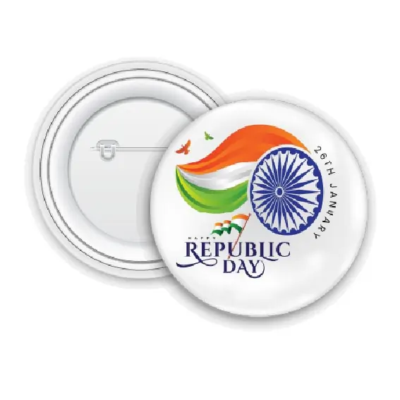Custom button badges with tricolor designs, perfect for Republic Day celebration ideas in schools or workplaces.