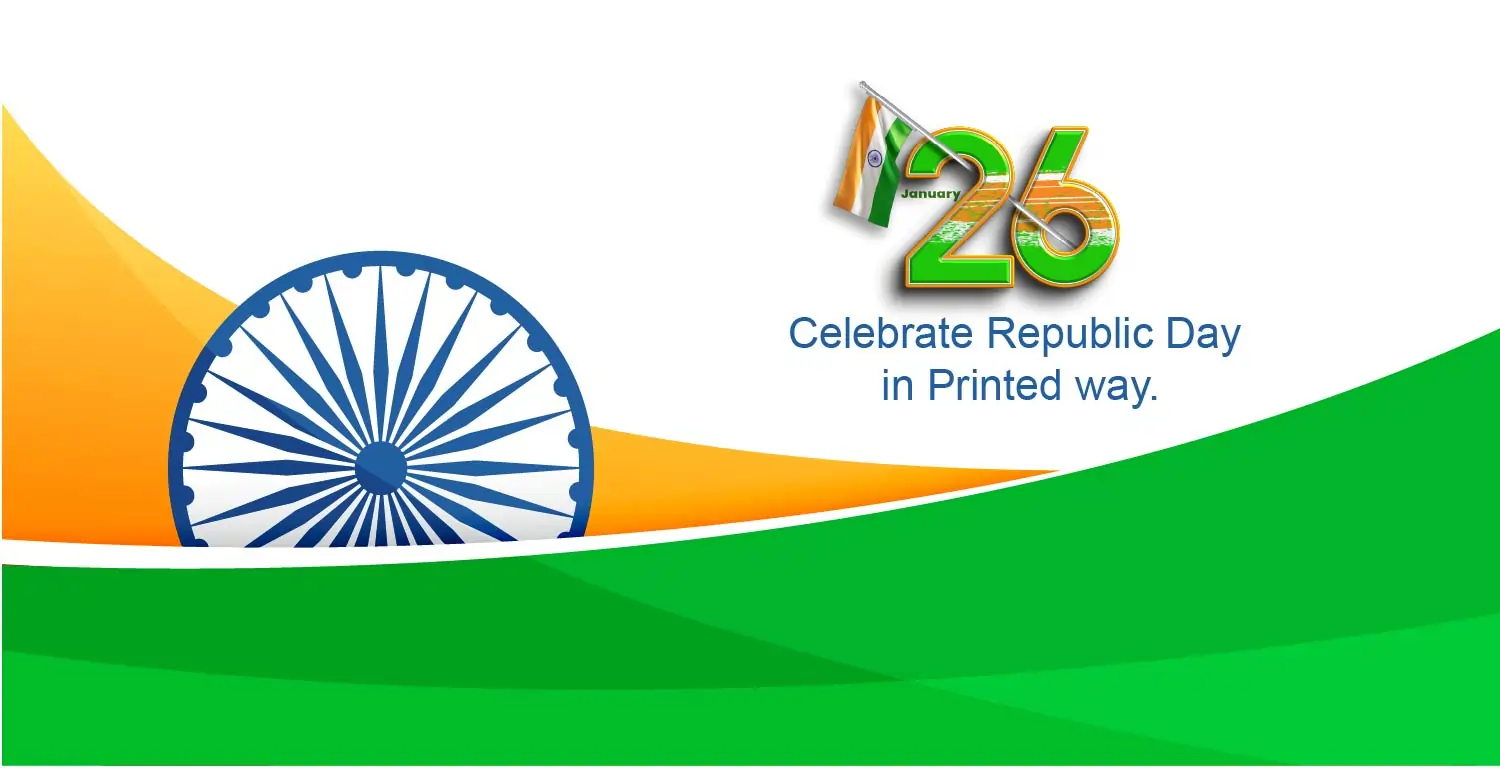 Banner for Republic Day celebration ideas featuring 26 January and Ashoka Chakra graphics for event branding.