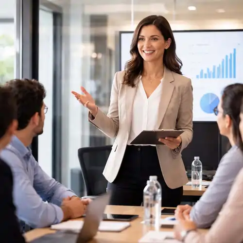 A professional presentation as part of womens day celebration ideas focused on female leadership and growth.