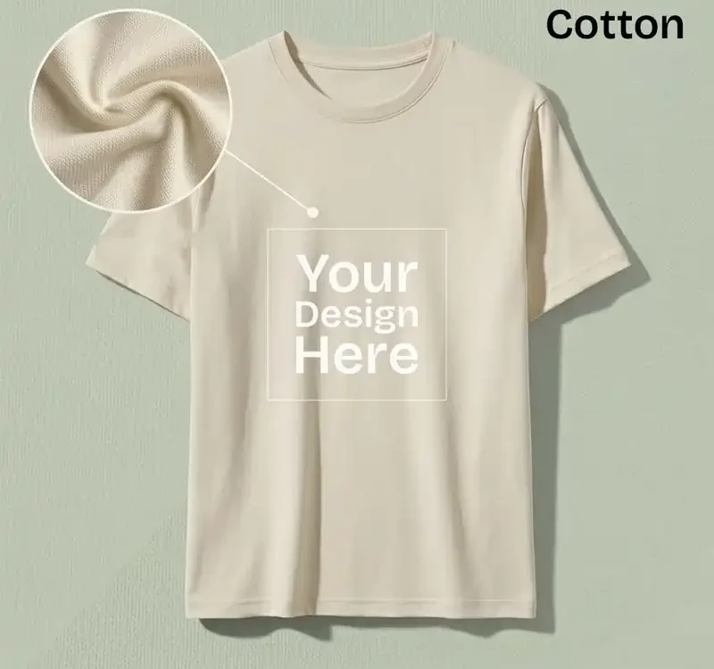 Cotton vs Polyester T-Shirts: Close-up of soft cotton fabric texture on a cream tee.