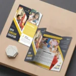 Gate Fold Brochure featuring school admissions with yellow and charcoal accents.