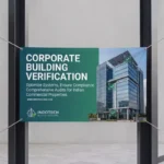 Custom Fabric Banners for corporate building verification promotion displayed with eyelets and vibrant print design.