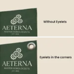 Fabric Banners with and without eyelets showing corner eyelet option for easy hanging and display.